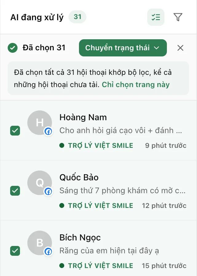After clicking “Select all 31 matching this view”: the selection now includes the ones not loaded yet.