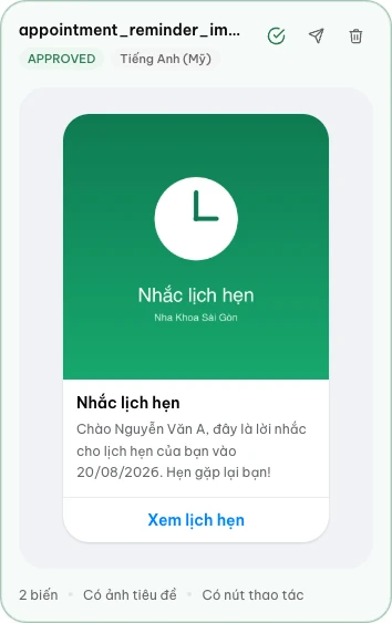 Chọn một mẫu **đã duyệt** để dùng: đưa chuột lên thẻ mẫu rồi bấm vào ô đánh dấu nhắc trên đó.